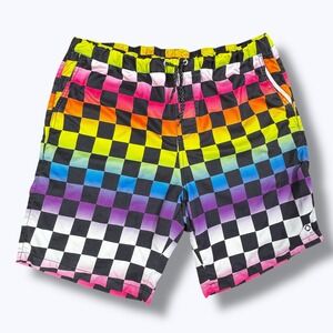 Empyre Rainbow Checkered Swim Trunks Men's L Beach Board Shorts Summer Festival